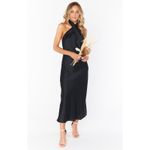 Show Me Your Mumu  Jasmine Halter MIDI Dress Black Luxe Satin M Photo 1