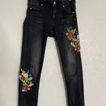 ZARA  Black Floral Embroidered Shark Bite Hem Jeans 00 Photo 6