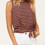 O'Neill  Chesapeak Burnt Orange Black Striped Tie Front Knit Beach Top Photo 0