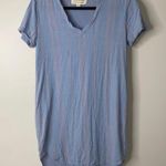Cloth & Stone Anthropologie Blue Pink Striped Linen Blend T-Shirt Dress XS Photo 0