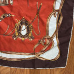 Vintage 100% silk scarf carriage equestrian horse brown orange Photo 3