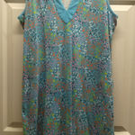 Lands' End  Women's Size Medium Blue Ditsy Floral Sleeveless Split Neck Dress Photo 0