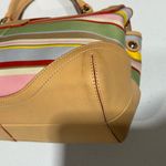 Coach VTG Hampton Pink Sateen & Tan Vachetta Leather Pastel Striped Photo 5
