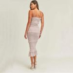 Mabel Daphne Ditsy Flower Ruffe Trim Smocked Midi Long Tube Dress Pink Large Photo 4