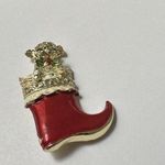 Signed Gerry’s Holiday Brooch Pin Gold Tone Puppy Dog In A Christmas Stocking Photo 2