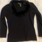 Black‎ sweater fur trim collar Photo 0