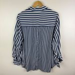 Jane and Delancey Striped Button Down Shirt 1X Blue Long Sleeve Coastal Preppy Photo 2