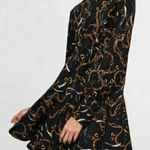 ZARA black/chain pattern high neck drop waist flare skirt dress size small Photo 0