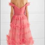 Marchesa Notte Off Shoulder Tulle 3D Floral Midi Gown Dress Size 0 Pink Tiered Photo 10