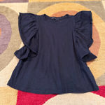 ZARA Black Ruffle Cap Sleeve Tee Shirt Top Preppy Style Women’s Size USA Small Photo 0