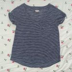 Aerie  Navy Blue Striped V-Neck Shirt Photo 0
