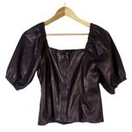 Marc New York Andrew Marc Faux Leather Square Neck Puff Sleeve Top Size S Brown Photo 2