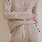 DONNI. waffle knit boxer shorts Pearl button fall classic revolve in stone grey Gray Photo 0