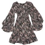 Betsey Johnson  Black Pink Paisley Long Bell Sleeve Ruffle Mini Dress Size 8 Photo 2