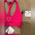Beach Riot NWT  workout set hot pink ribbed heart sports bra and leggings Photo 2