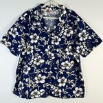 Hilo Hattie Hawaiian Shirt Navy Blue White Tan Floral Bold Button Front Shirt 1X Photo 11