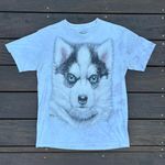 The Mountain White/Beige Marbled Graphic Tee w/ Husky Dog Wolf Graphic Tee T-Shirt Photo 0