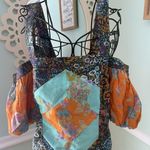 Anthropologie  M Love The Label Patchwork Cropped Tank Off Shoulder Top coquette Photo 0