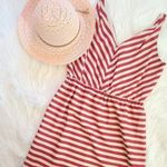 Loft  Tank Dress in a Maroon and Cream Chevron Striped Printed Pattern Photo 1