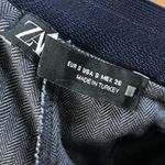 ZARA  Navy Blue Herringbone Straight Leg Dress Pants S Photo 3