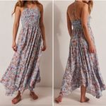 Free People Dress Women XS Blue Heat Wave Floral Smocked Asymmetrical Boho Fairy Photo 1