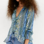 ZARA NEW PATCHWORK PRINT BLOUSE TOP RUFFLE V NECK LONG SLEEVE ASYMMETRIC SIZE M Photo 0