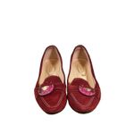 Tod's  Red Suede Buckle Front Rivet Detail Retro Kitten Heel Shoes Women Sz 37.5 Photo 1