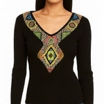 Berek Top Size Large Black Beads Embellished Ribbed Artsy Bling Jewel Stones Photo 0