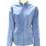 Alfred Dunner Sz 14 Floral Embroidered Classic Layering Essential Zip Jacket Blue Photo 1