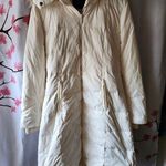 BCBGMAXAZRIA Down Long Puffer Jacket Size XS Cream Racoon Zipper Fur Hood Belted Photo 0