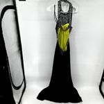 Cache  Evening Gown Jeweled Beaded Embellished High Neck Mesh Formal Navy Blue 2 Photo 6