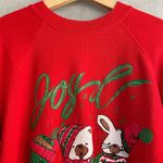 VINTAGE Hanes LARGE Red Joy to the World Ugly Christmas Sweater USA Long Sleeve Photo 2