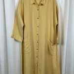 J.Jill Butter Yellow Linen Patch Pocket Button Front Midi Shirt Dress Sz.L Size L Photo 2