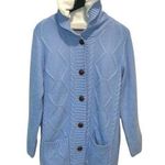 Women's Cardigan Sweater Knit Double Pocket Long Sleeve Hooded Cardigan Outwear Blue Size L Photo 0