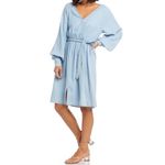 Karen Kane sz M Womens Soft Denim 100% Tencel Blue Faux Wrap Puff Sleeve Dress Photo 3
