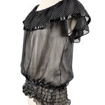 FROKEN SOT Blouse Black White Polka Dot Ruffles Sheer Top Retro Small Rockabilly Photo 6
