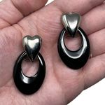 Vintage Unsigned Silver Tone Heart Post Earrings Dangle Hoops Retro Y2K Bratz Photo 0