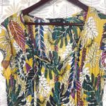 Melissa Paige Women's Top M Boho Leaf Print Pleated Tunic Blouse Tassel Detail Photo 1