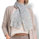 None Gray Star Print Knit Scarf Soft Lightweight Neutral Silver Metallic Warm Winter Photo 7