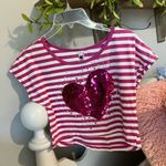 The Comfy Crop Top Pink Striped Sequin Heart Womens Medium Shirt Beautees Photo 4