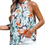 Cupshe Women's Halterneck Sleeveless Orange Floral Blouse Size Photo 0