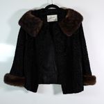 Vintage Flora Shearling Lamb Fox Fur Trim Collar Sleeve Black Brown Coat Jacket Photo 0