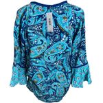 Vera Bradley  Blue Daisy Paisley Kelsey Flutter Top, M Photo 2