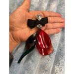 Marni at H M Dangle Earrings Black Bow Rhinestone Red Green Leaf Statement Photo 4