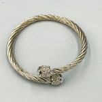 Silver Tone Rope Cuff Bracelet Embossed Crystal Rhinestone Encrusted Ends Photo 4