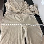 Saga summer jumpsuit, silk/viscose blend, faux wrap oatmeal color, pull up, S Tan Photo 11