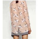 ZARA  Basic Collection Size M Bird Print Shirt Blouse Top Petal Back Hi-Lo Photo 9