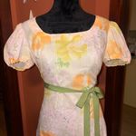 1950’s Floral Puff Sleeve Dress with Green Belt Orange Size undefined Photo 2