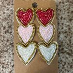 NWT Triple Heart Seed Bead Earrings Red Photo 1