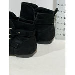 SO Womans  Wms Size 8 M Black Suede Bootie Side Zip Strap Buckle Photo 3